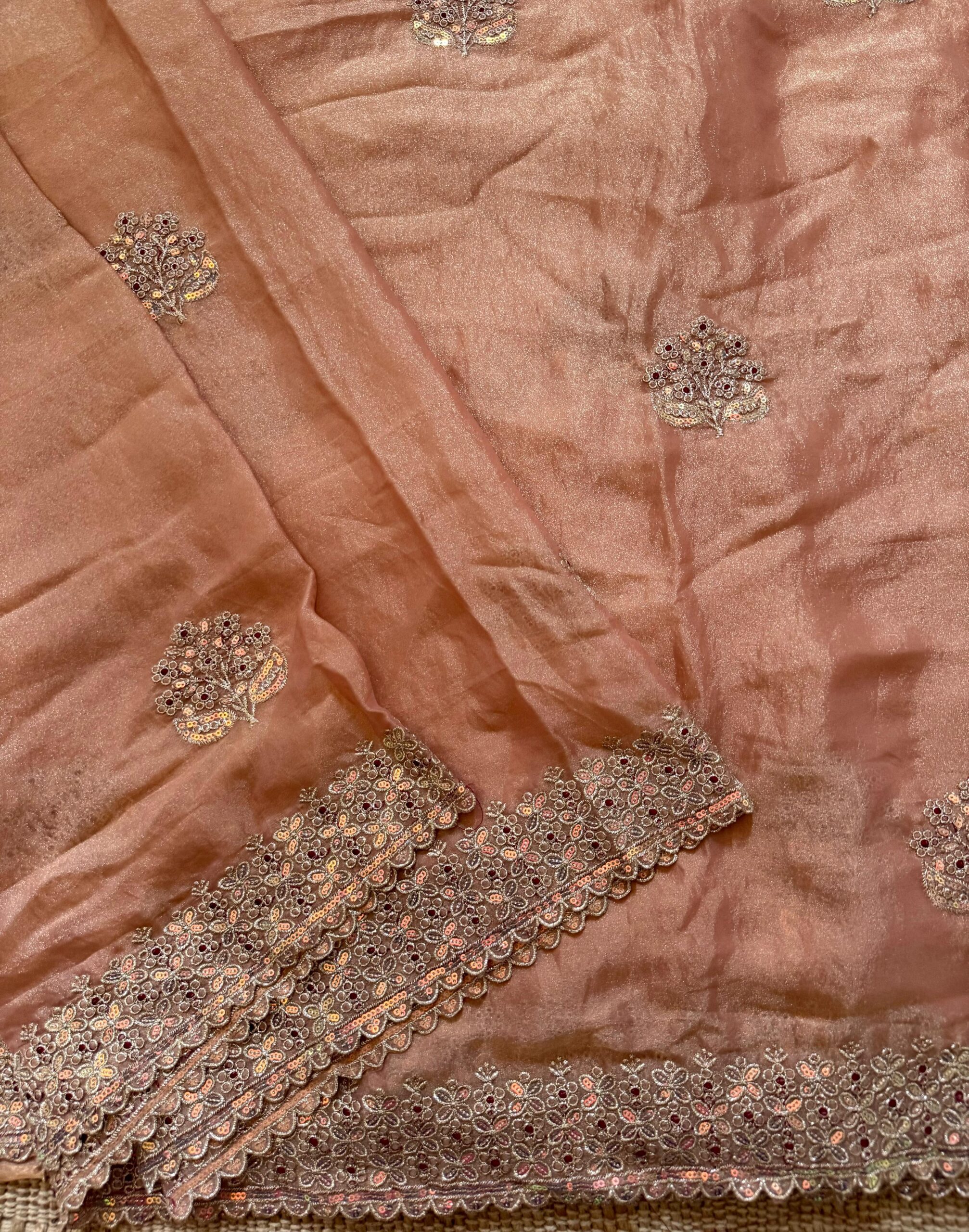 Lightweight moss chiffon saree with multi-sequence - Image 6