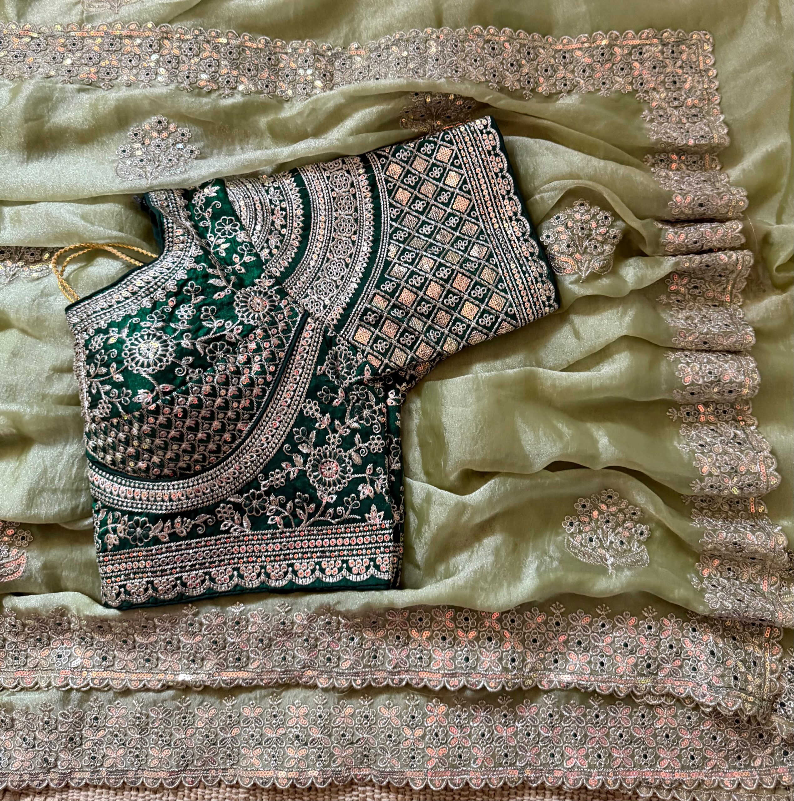 Lightweight moss chiffon saree with multi-sequence - Image 7
