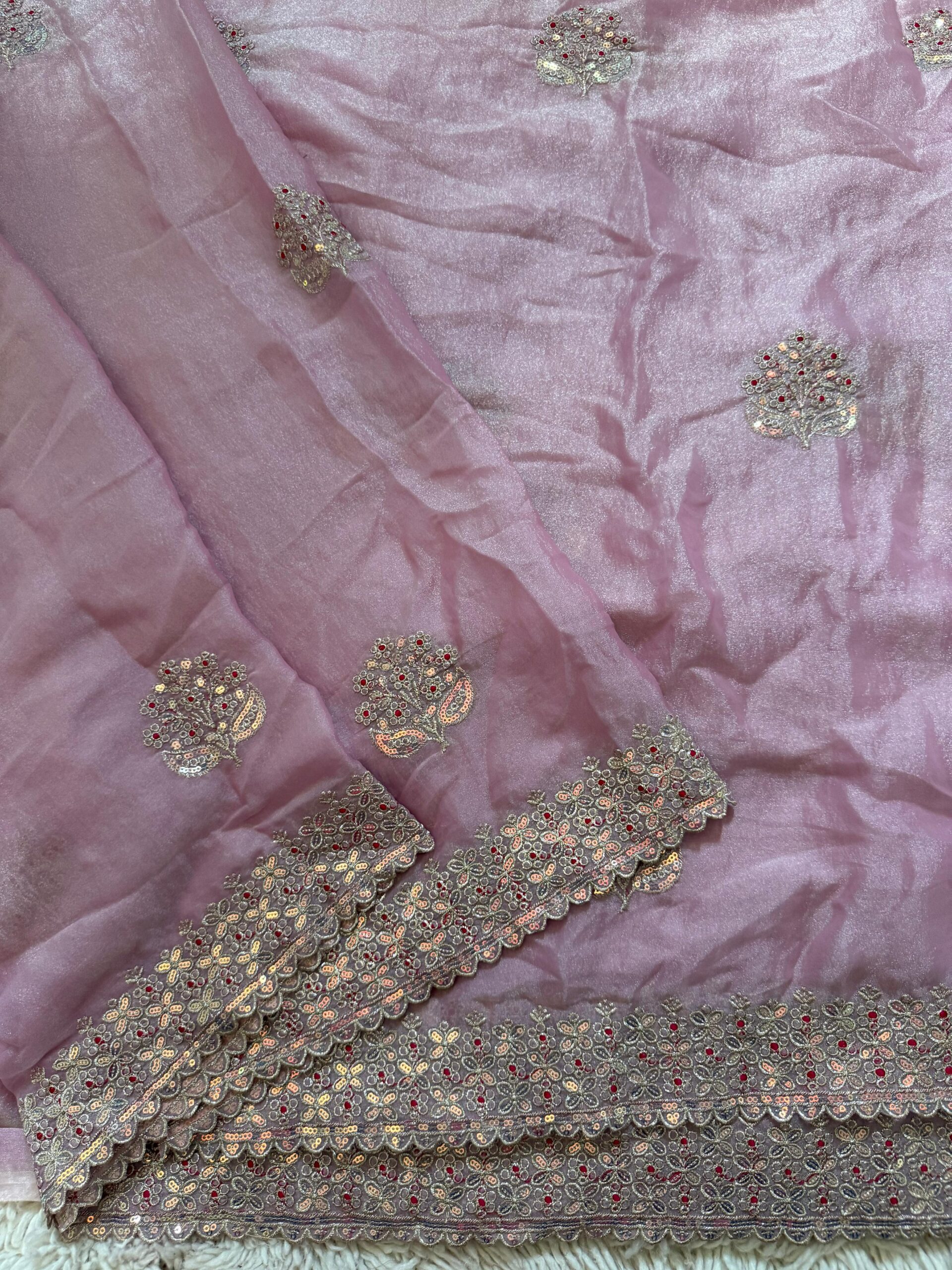 Lightweight moss chiffon saree with multi-sequence - Image 9