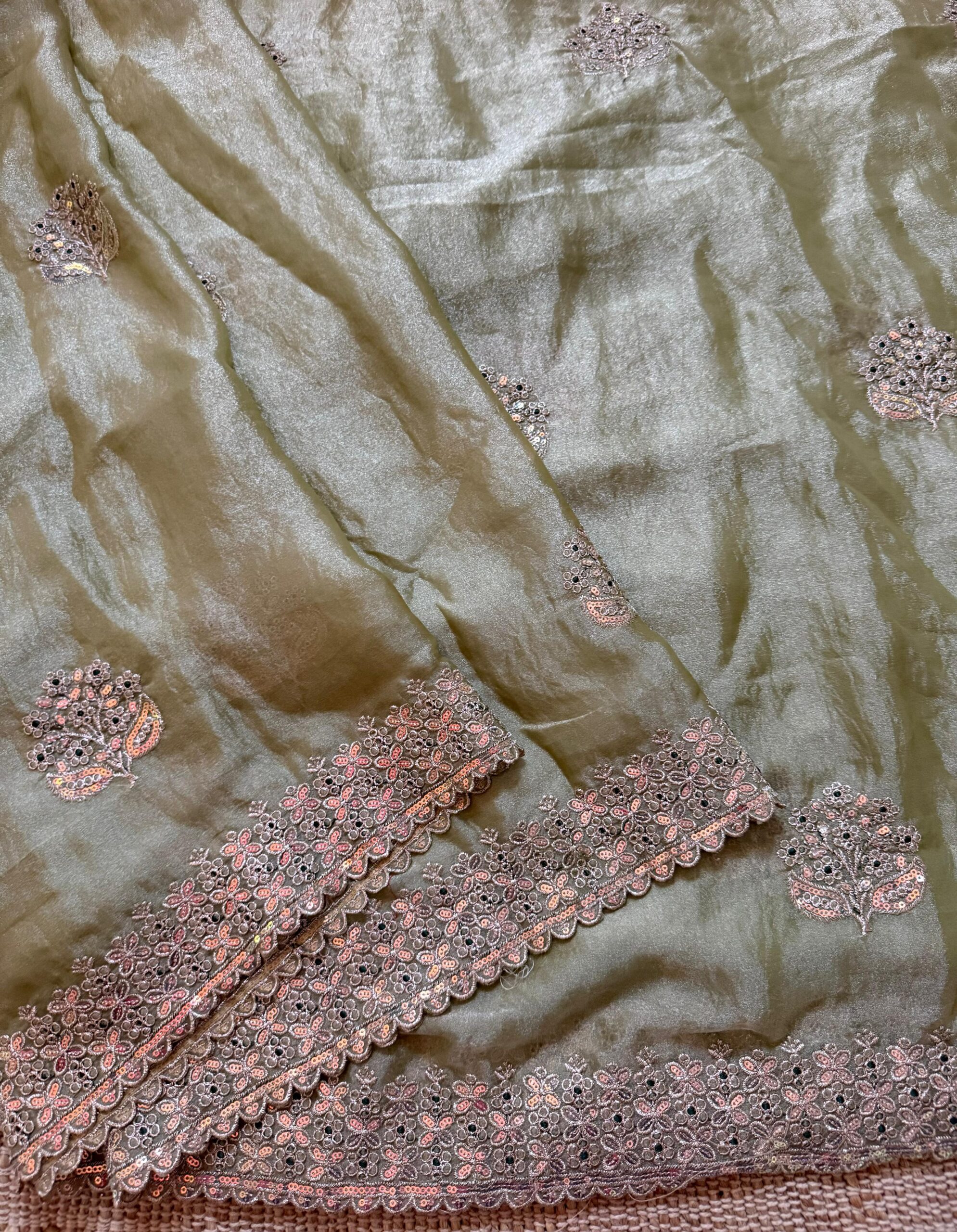 Lightweight moss chiffon saree with multi-sequence - Image 8