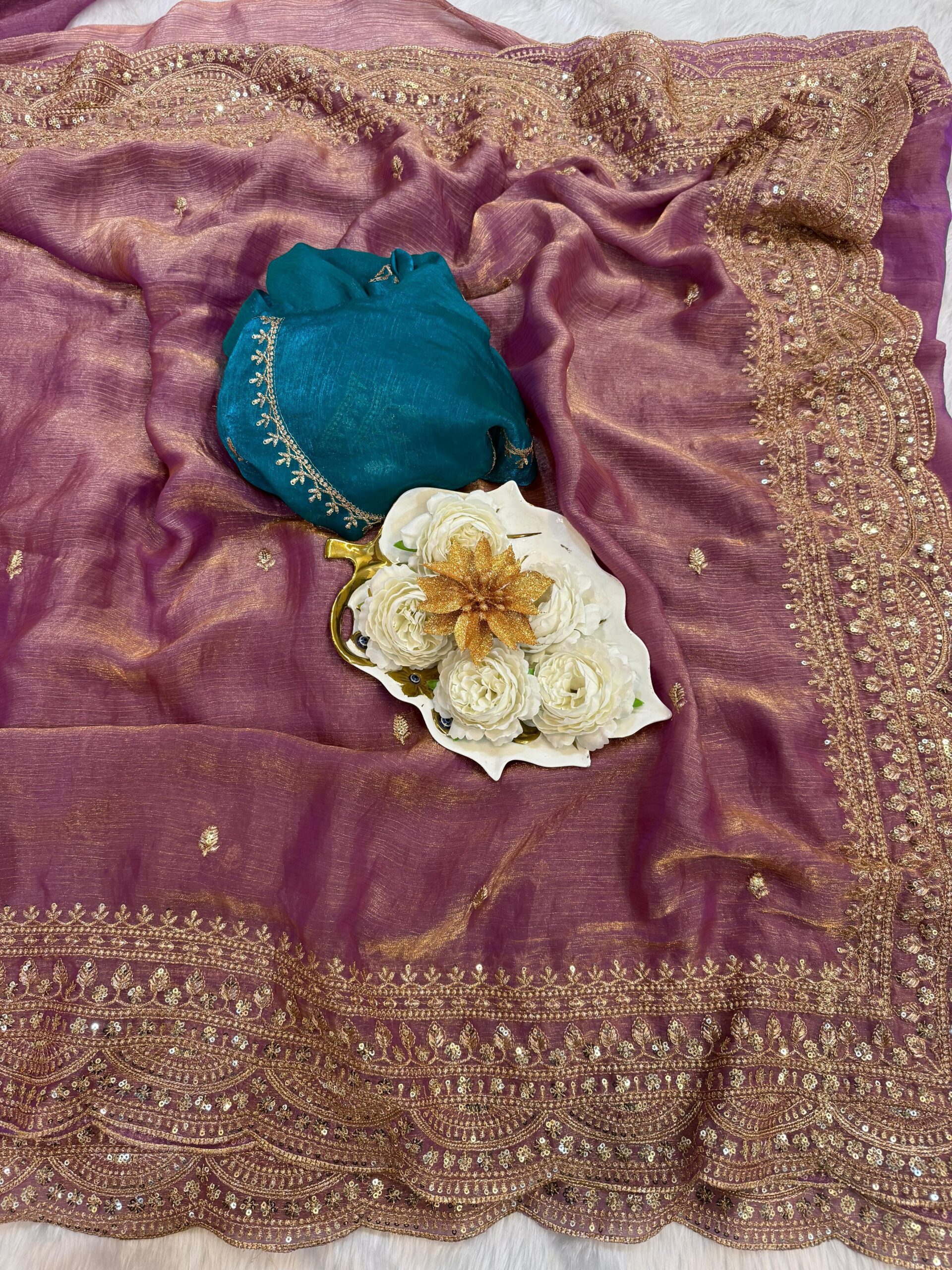 Soft Space Chiffon Saree with Zari Work - Image 3