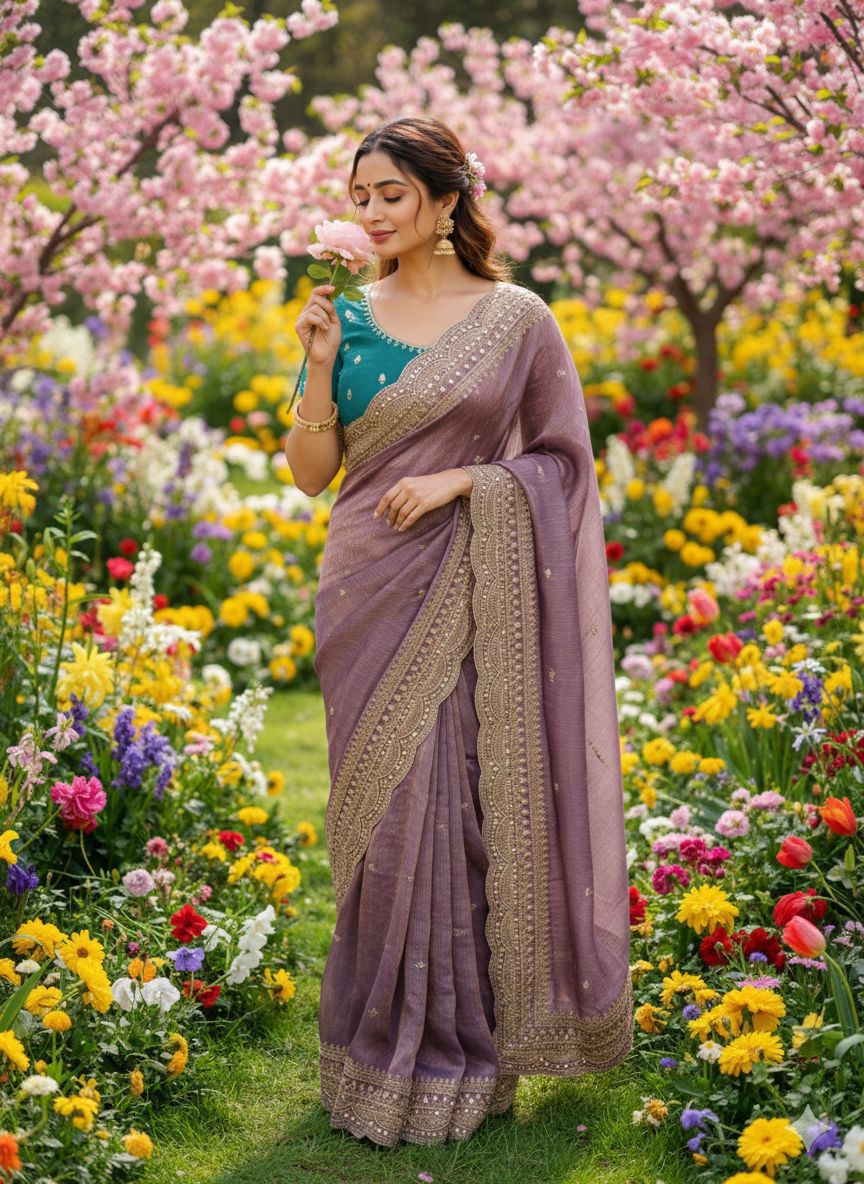 Soft Space Chiffon Saree with Zari Work - Image 4