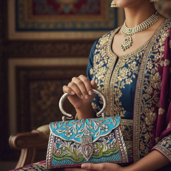 Skyblue and Green German Silver Clutch