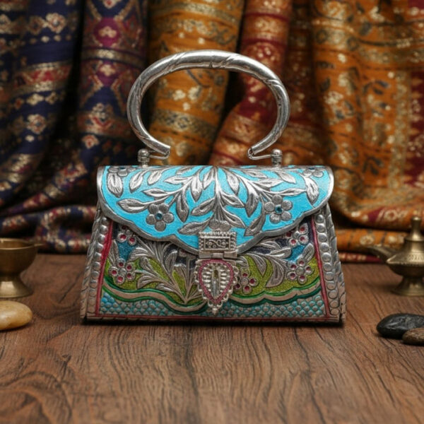 Skyblue and Green German Silver Clutch