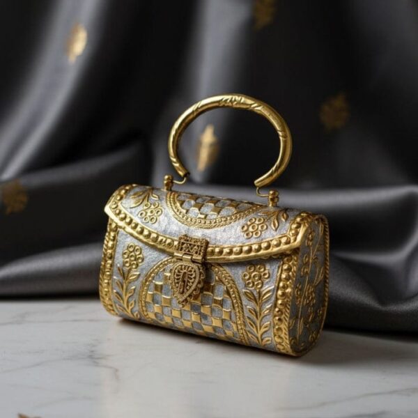 Hand carved German silver gold clutch