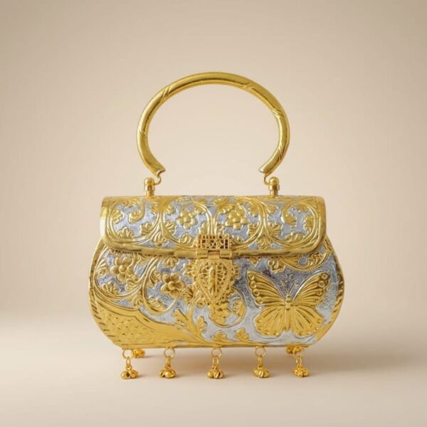 Hand Craved German Silver gold clutch