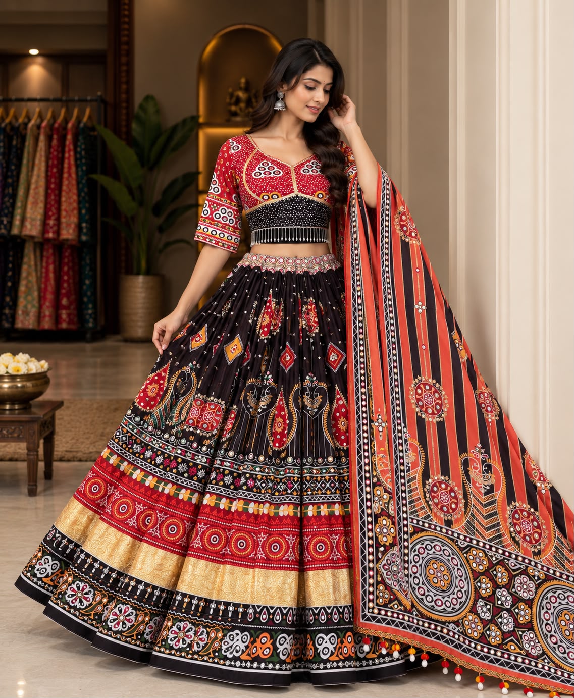 Black Red Digital Printed Lehenga Choli - Image 4
