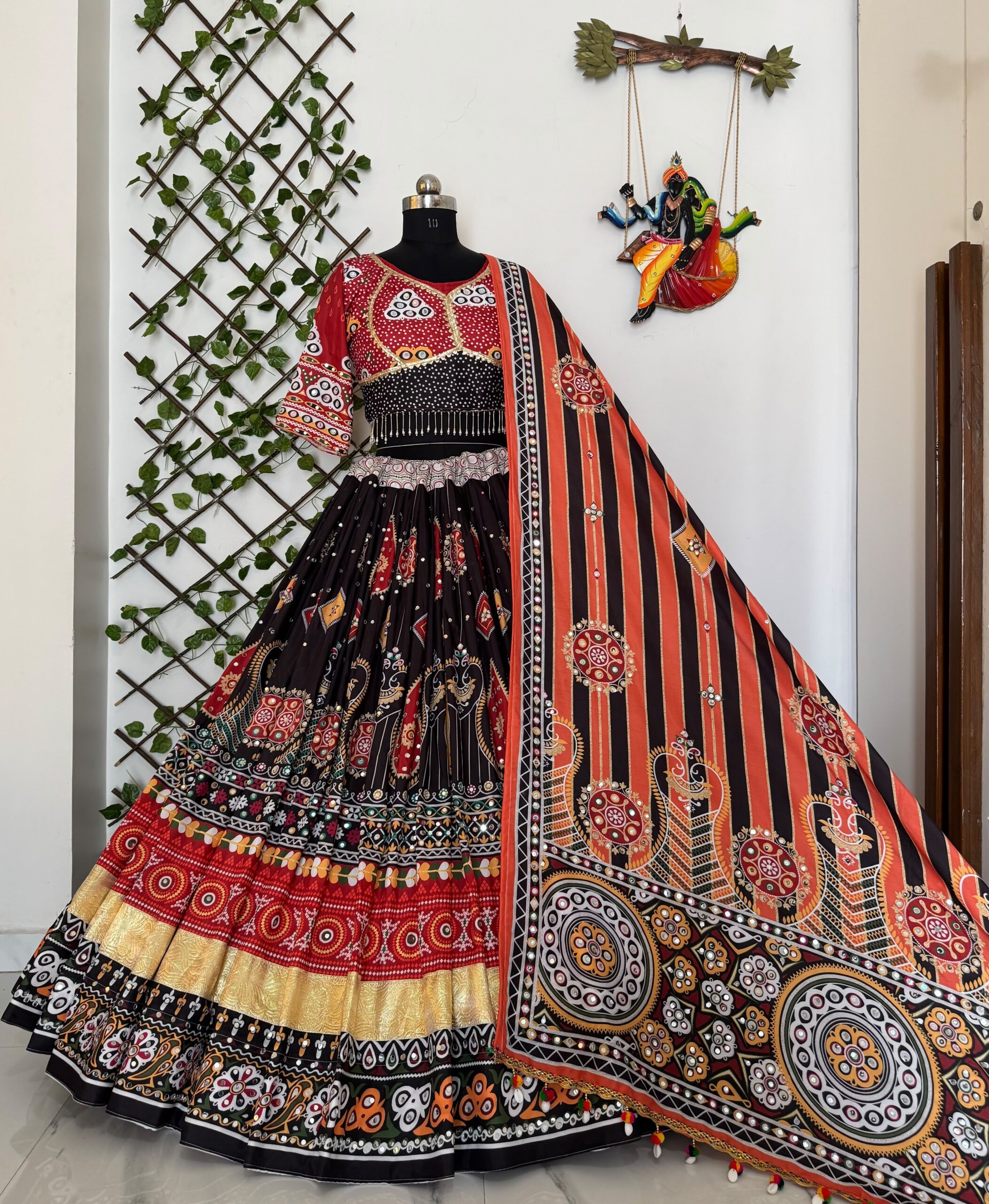 Black Red Digital Printed Lehenga Choli - Image 2