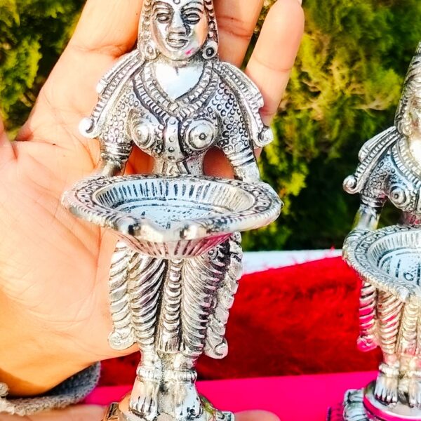 Antique German silver big size Lady diya pair