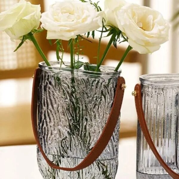 Handbag Style Glass Flower Vase with Handle