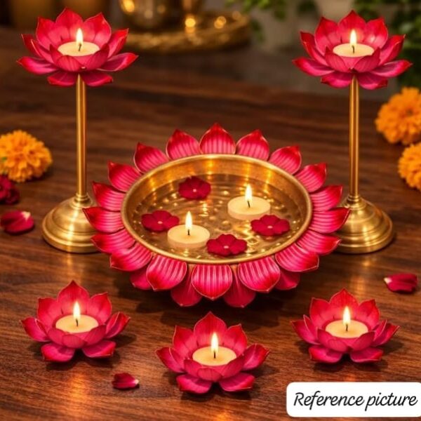 Pink Shade Urli & Candle Stand Decorative Combo Set