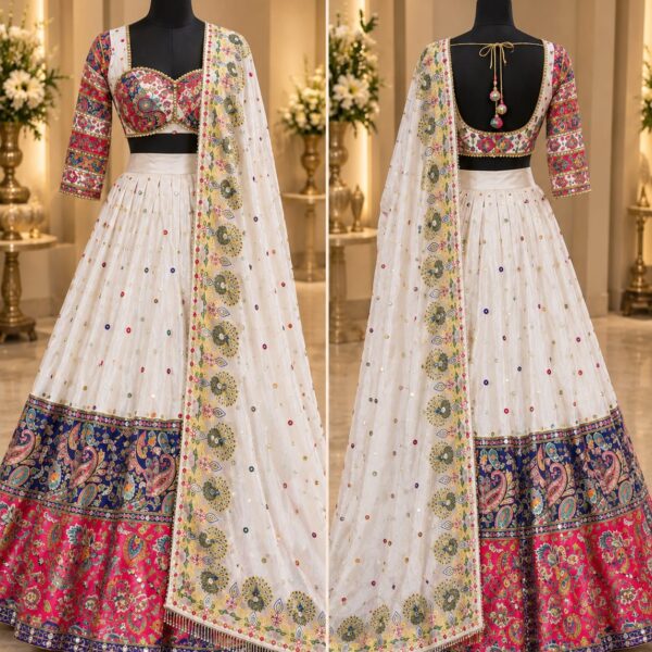 Premium Malai Satin Silk Lehenga Embellished