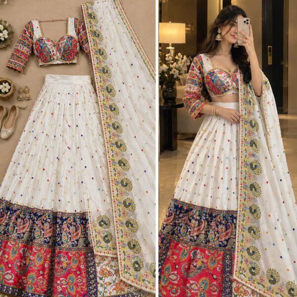 Premium Malai Satin Silk Lehenga Embellished