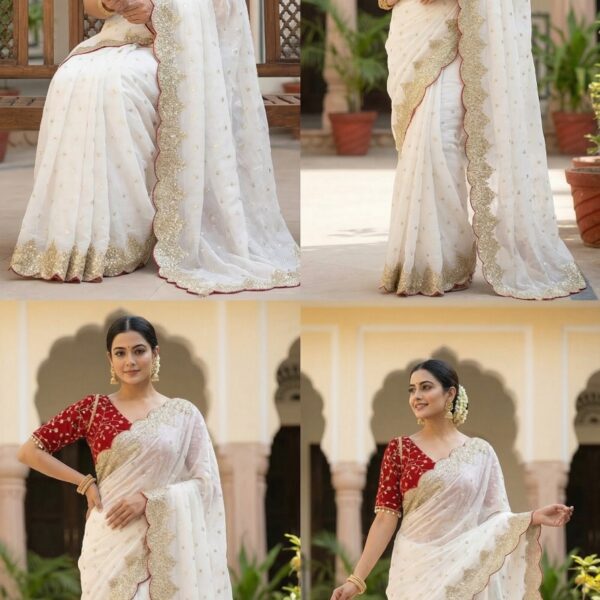 Pure Zimmy Choo Satin Saree With 3MM work