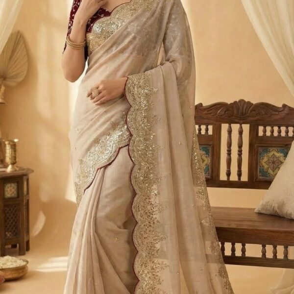Pure Zimmy Choo Satin Saree With 3MM work