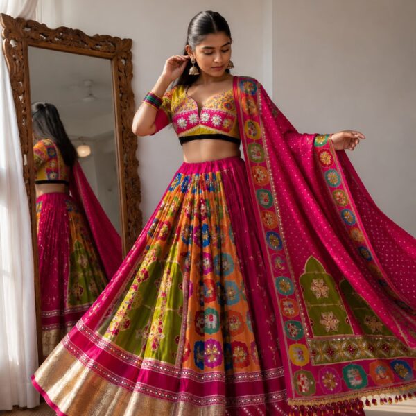 Pink Chaniya Choli with Muslin Cotton