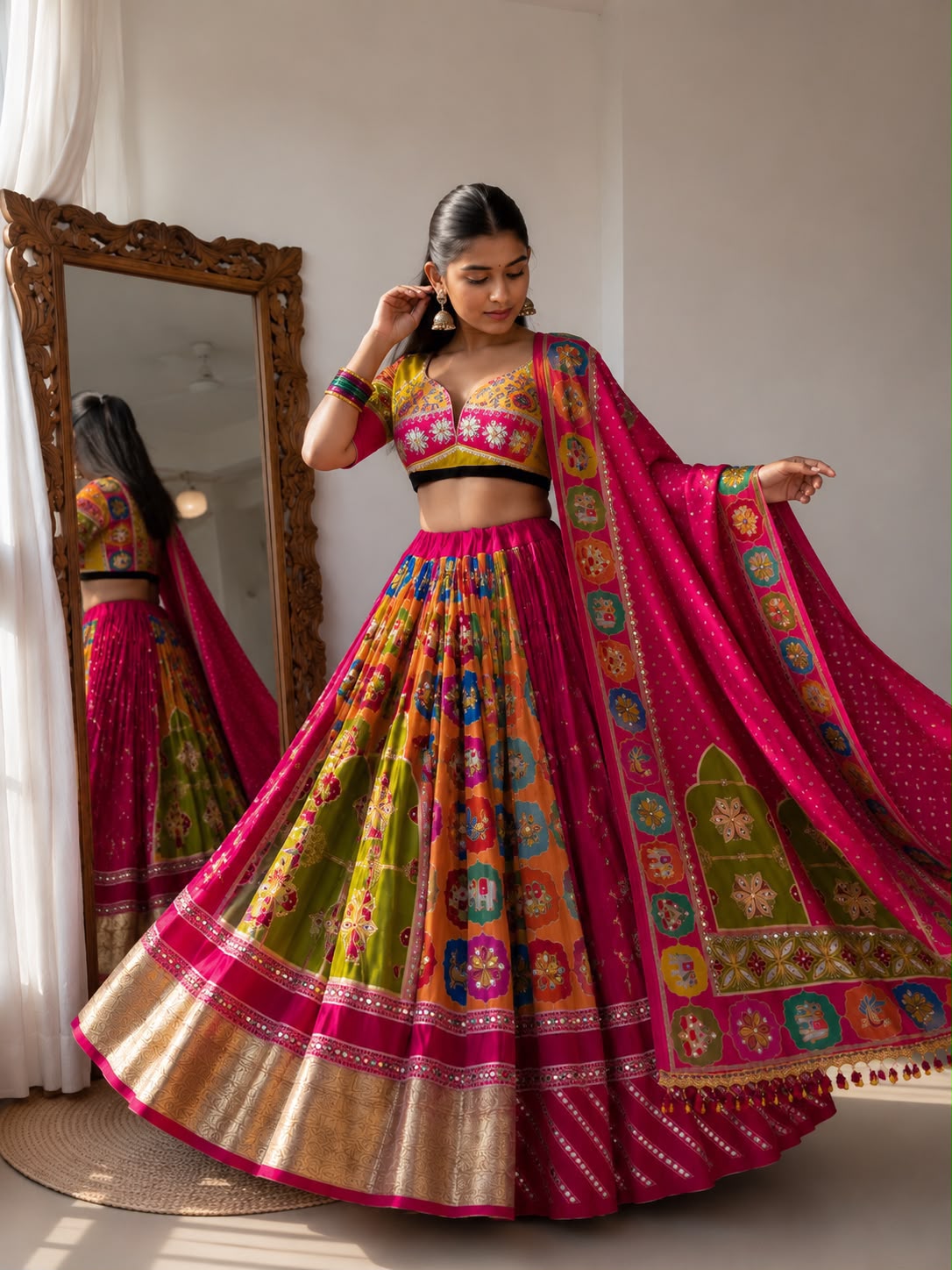 Pink Chaniya Choli with Muslin Cotton