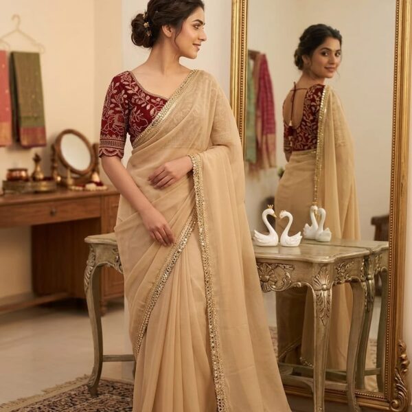 Rangoli Crush Saree With Bits Sequence