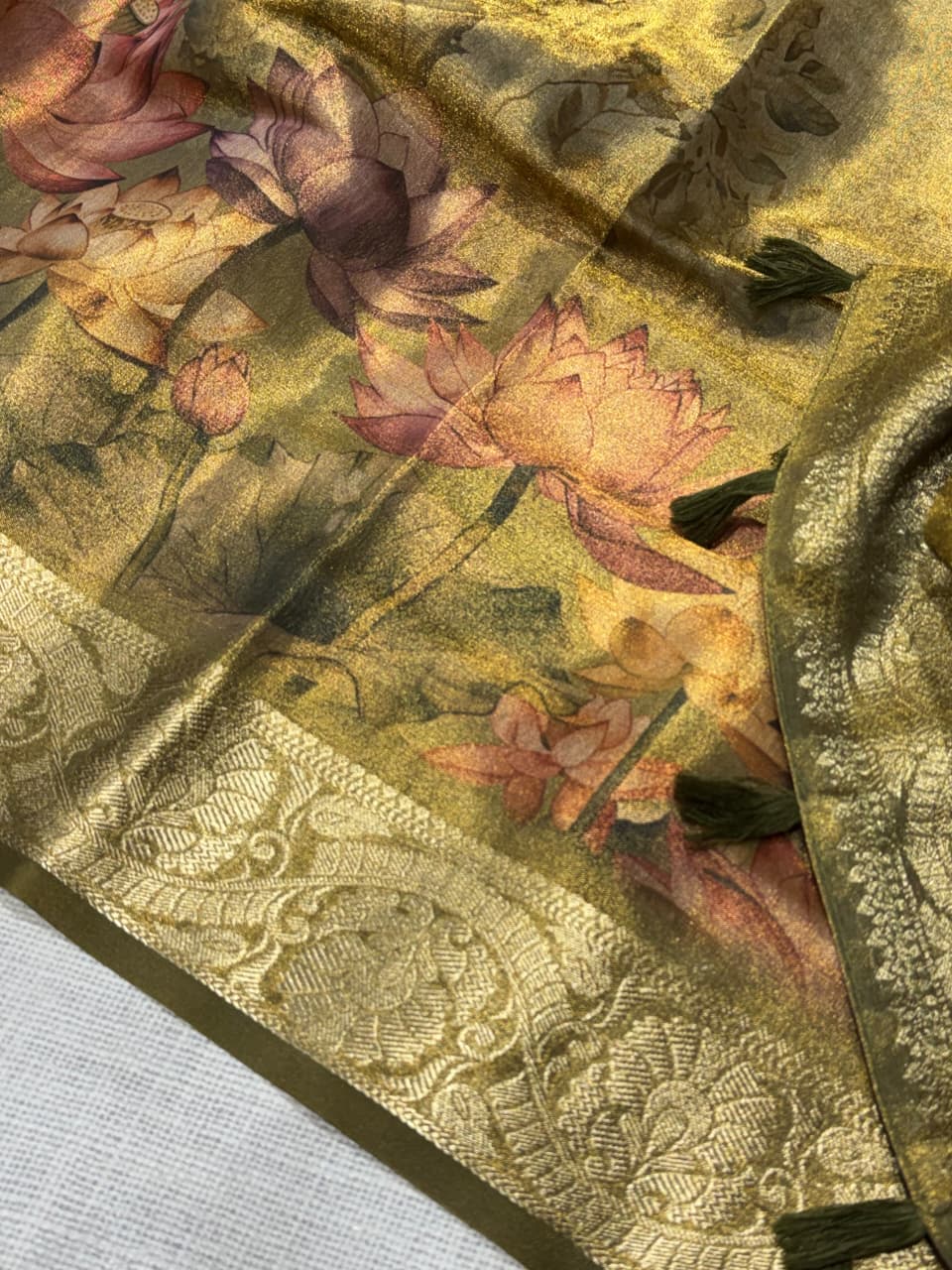 Pure Glass Tissue silk with Zari Work - Image 4