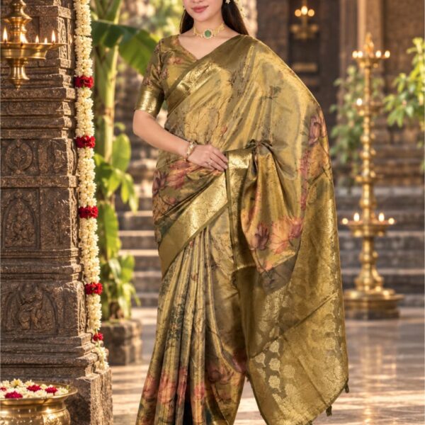 Pure Glass Tissue silk with Zari Work