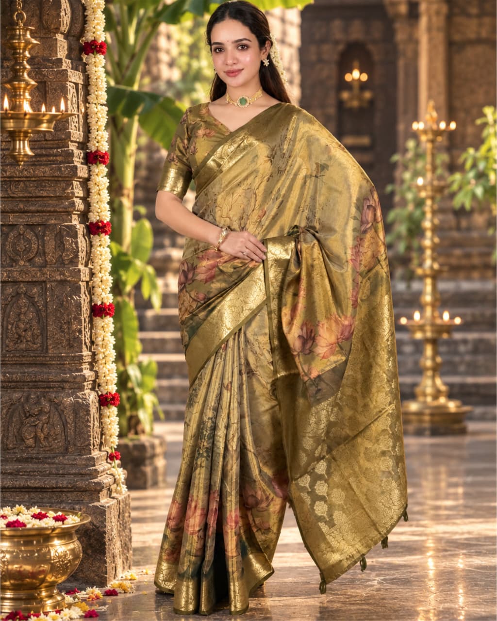 Pure Glass Tissue silk with Zari Work