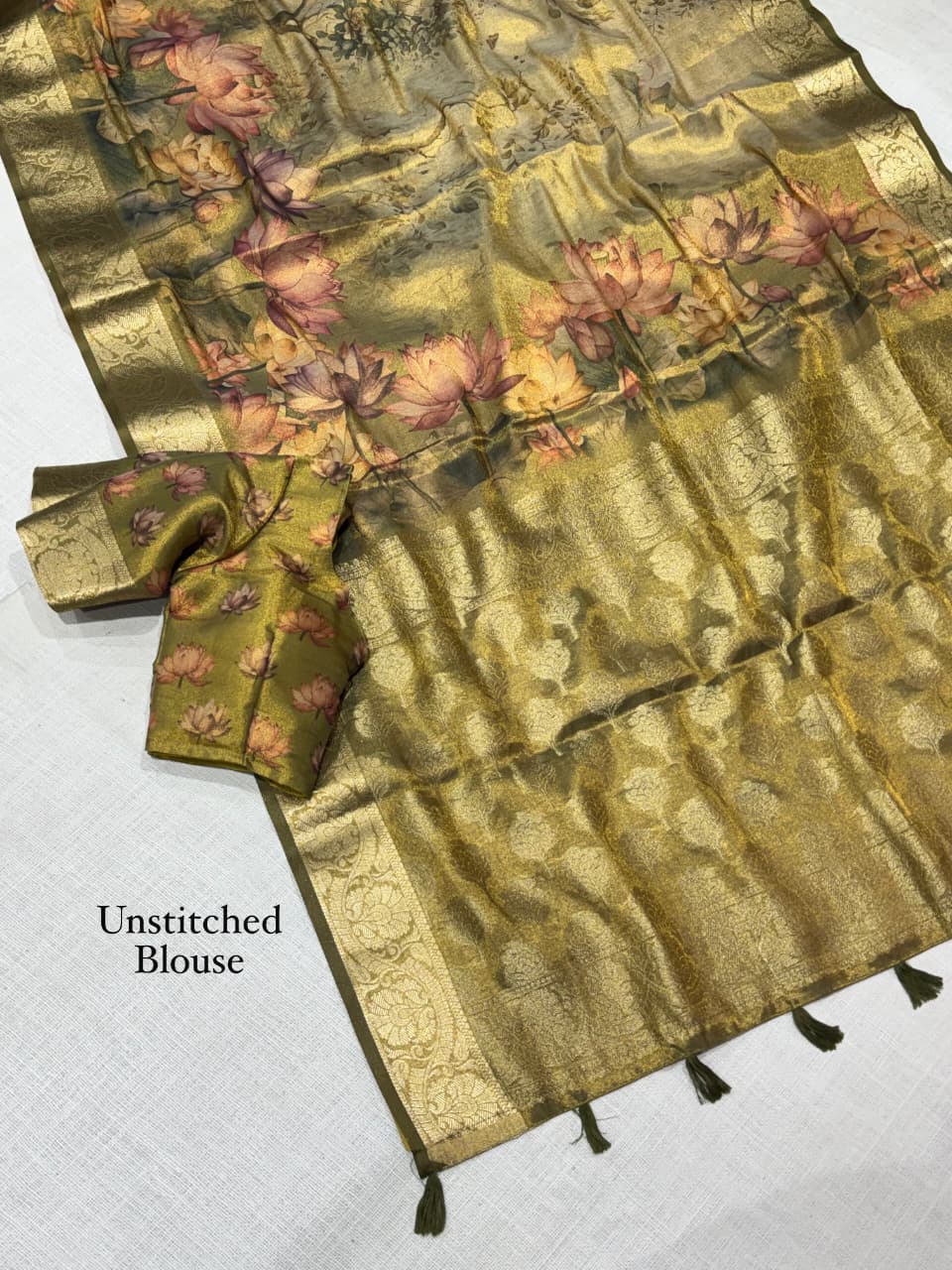 Pure Glass Tissue silk with Zari Work - Image 3