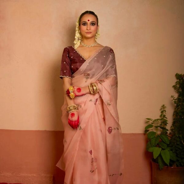 Soft Tabi flower print organza saree