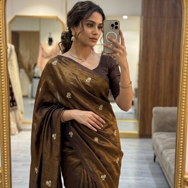 Brown Space Satin Saree