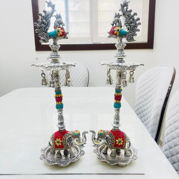 German silver hand engraved peacock samai/diya