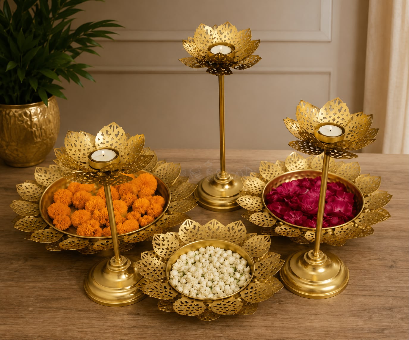 Net Petal Bowl Urli with Lotus Stand
