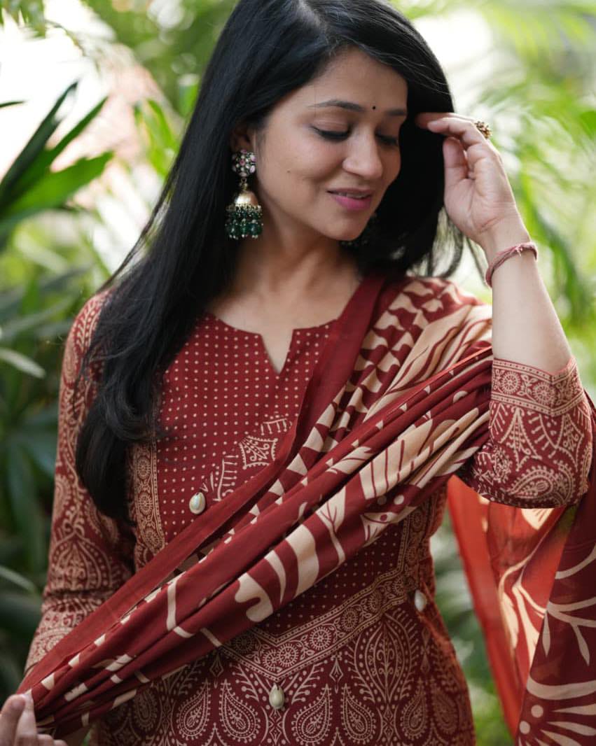 Pannel print kurta 3 pcs set pant set