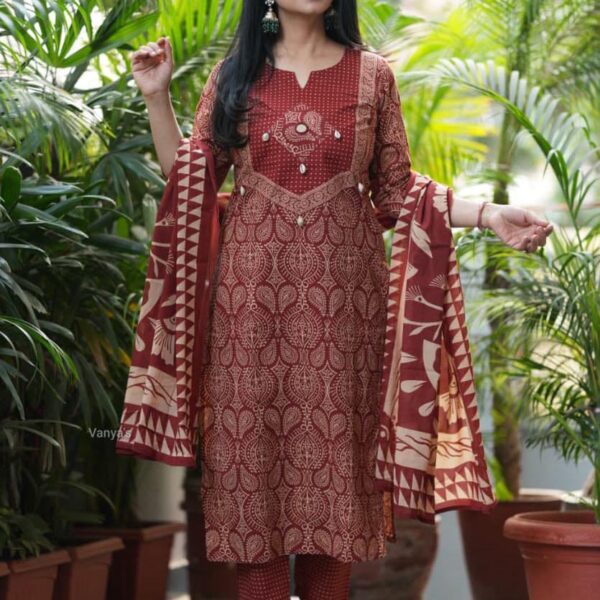 Pannel print kurta 3 pcs set pant set