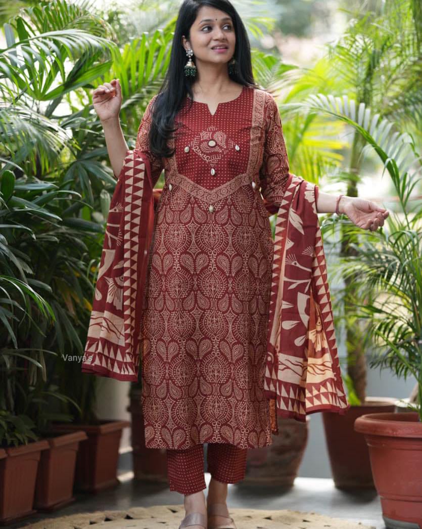 Pannel print kurta 3 pcs set pant set - Image 2