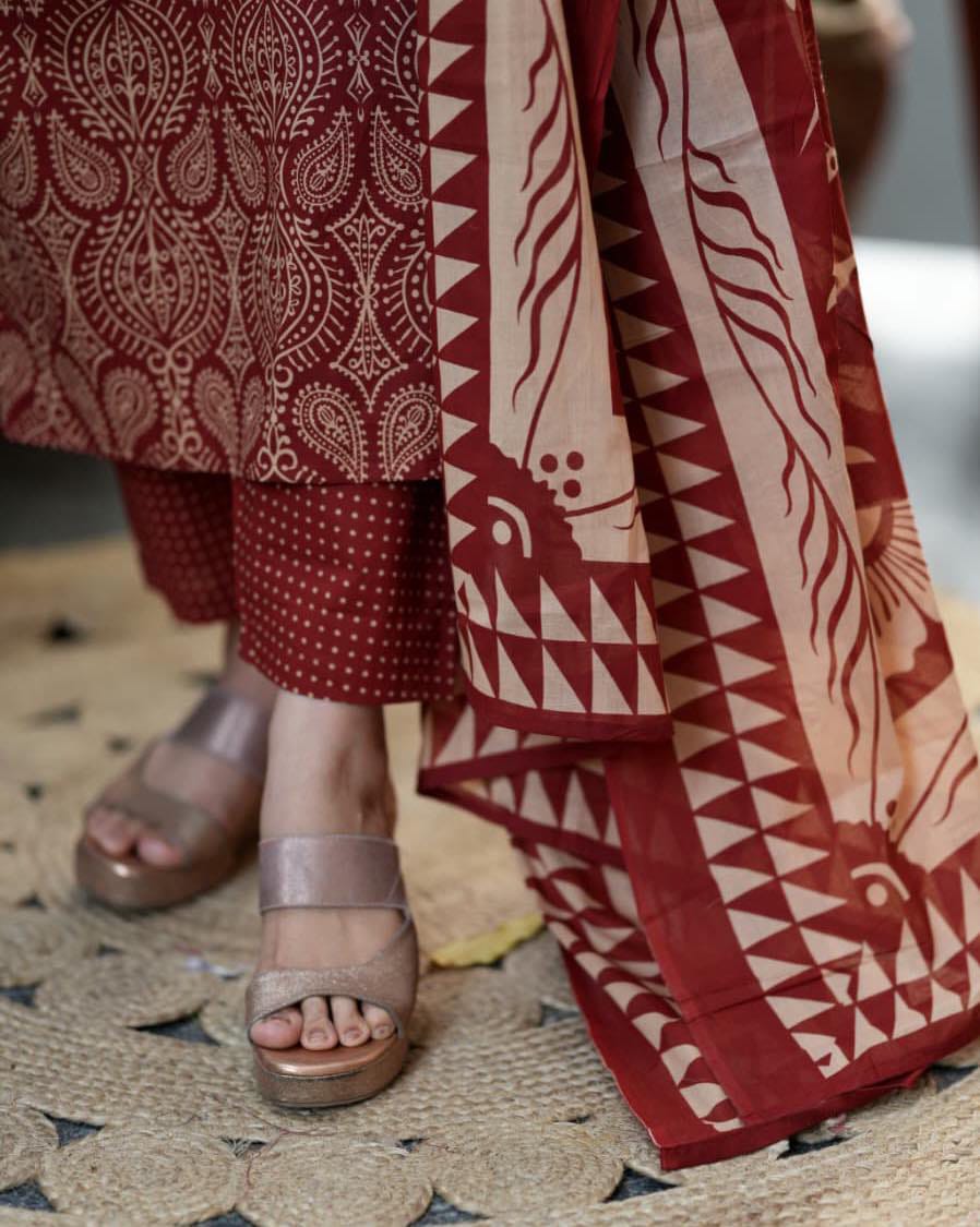 Pannel print kurta 3 pcs set pant set - Image 4