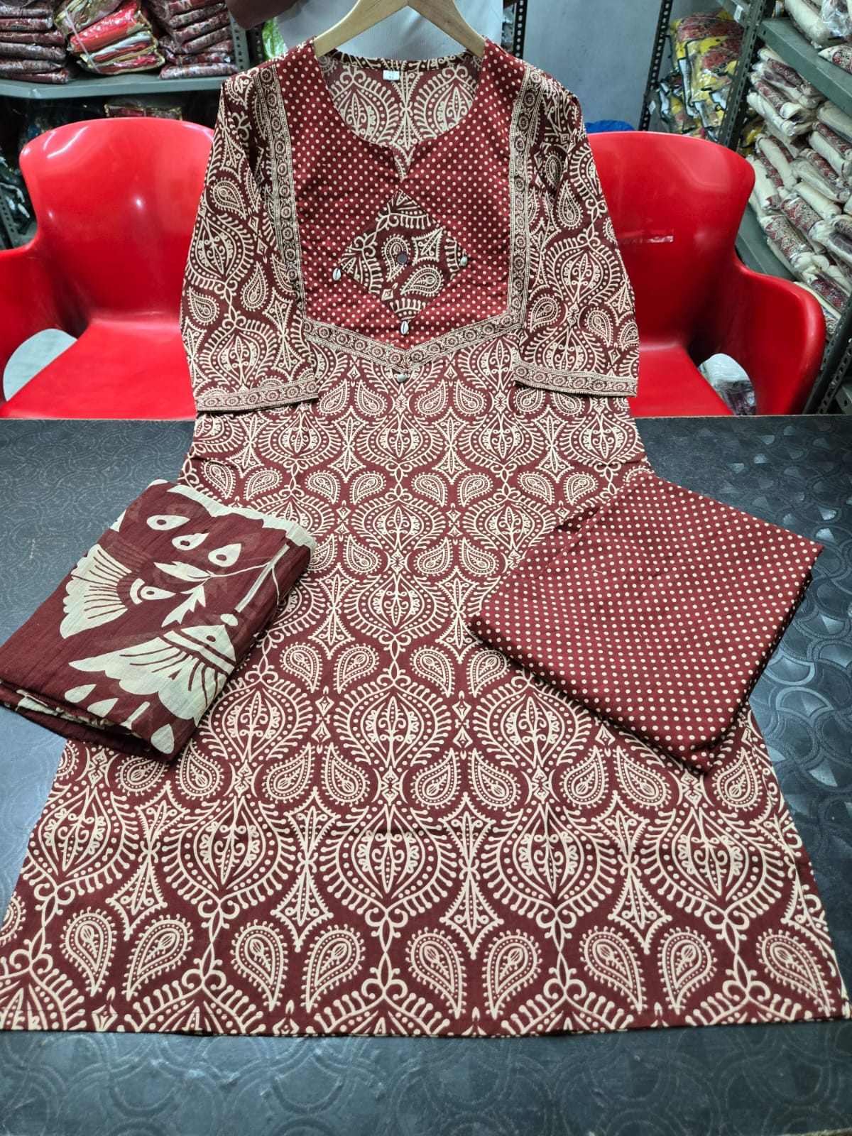 Pannel print kurta 3 pcs set pant set - Image 3