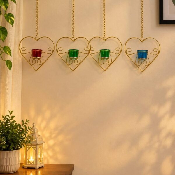 Heart Tealight Hanging with colourful glass