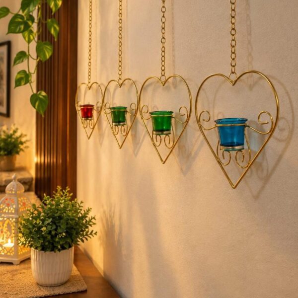 Heart Tealight Hanging with colourful glass
