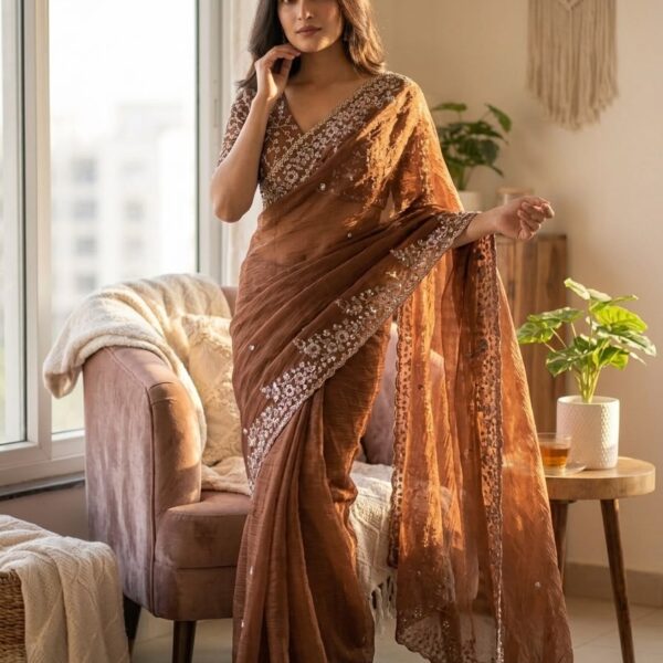 Frendy Chiffon Saree with Embroidery Work