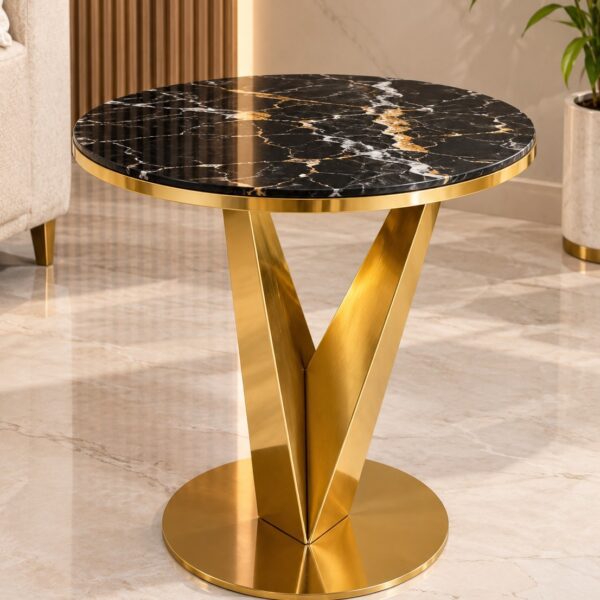 Stainless Steel Side Table with Black Marble