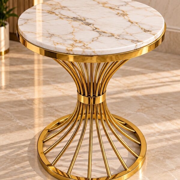 Stainless Side Table with White Marble