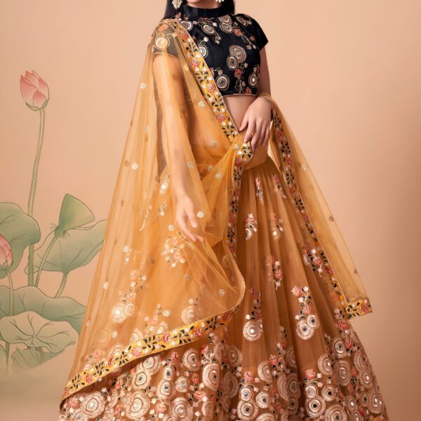 Golden Mustard & Black Festive Lehenga Choli