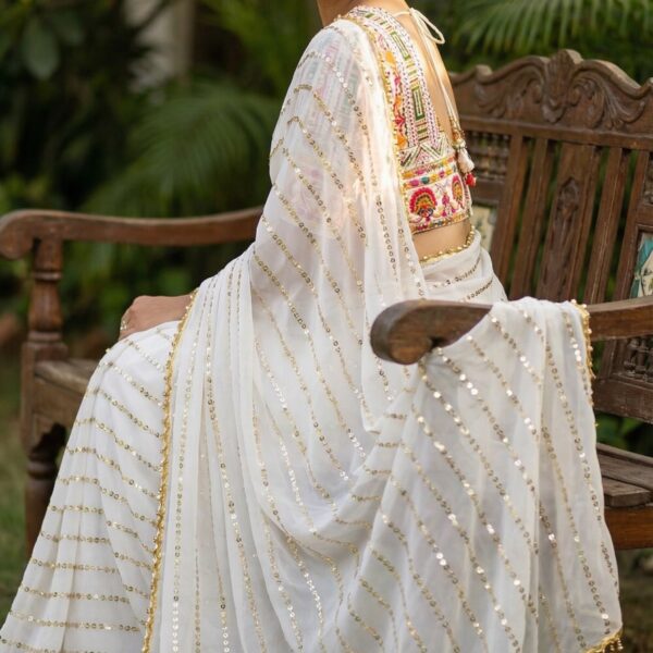 White Soft Georgette Saree with Sequence Work
