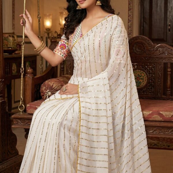White Soft Georgette Saree with Sequence Work