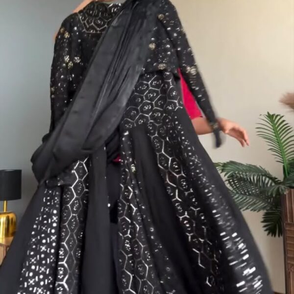 Black Faux Georgette Sharara Choli Dress