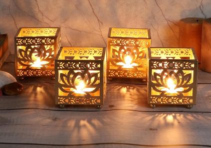 Lotus Etching Votive Set of 3