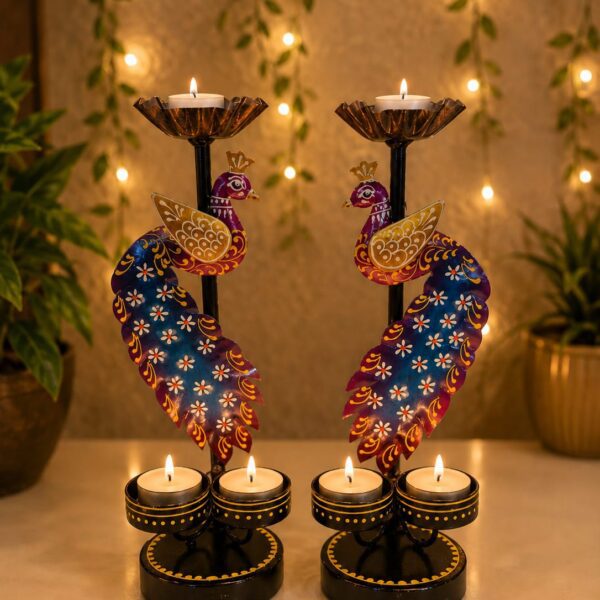 Peacock Diya Tealight Stand (Set of 2)