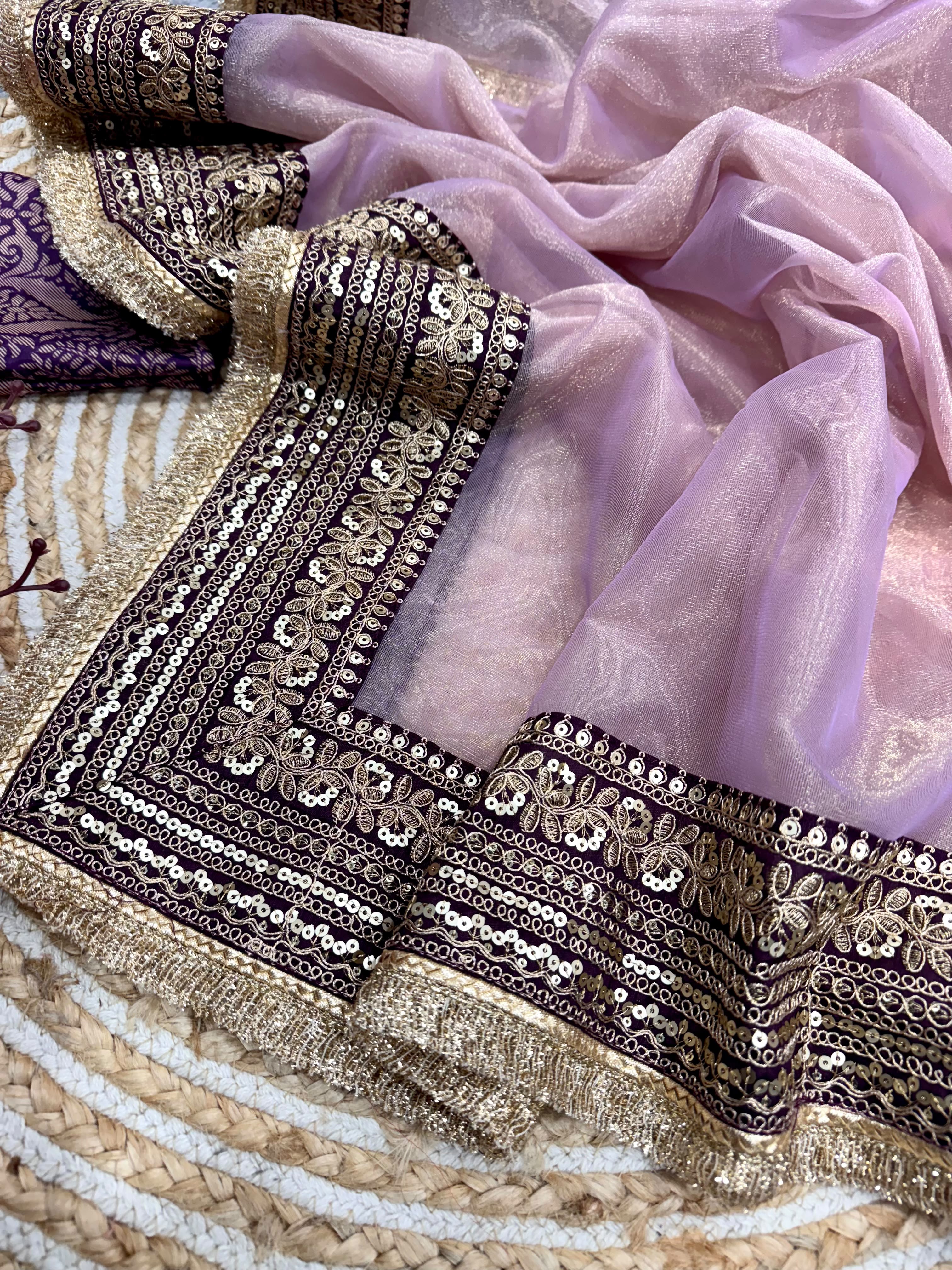 Soft Twil Net Saree with Handwork Work - Image 4