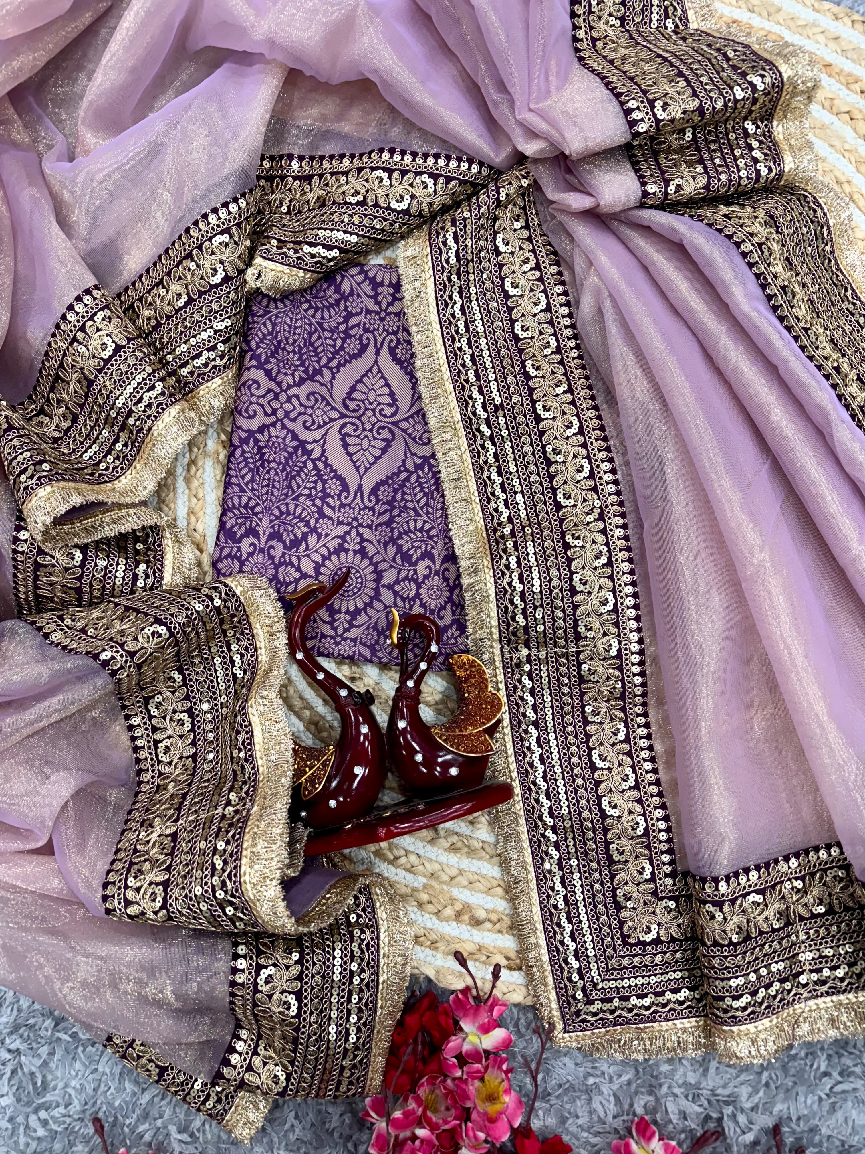 Soft Twil Net Saree with Handwork Work - Image 3