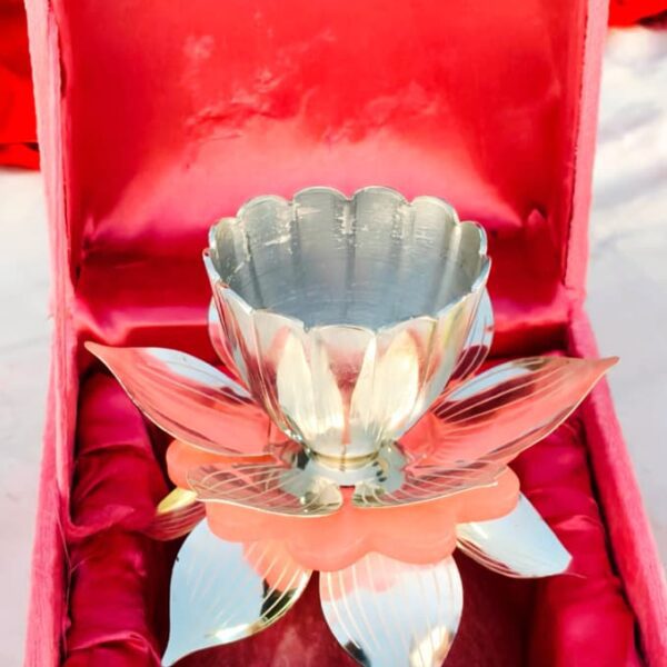 German silver Lotus design diya cum candle stand