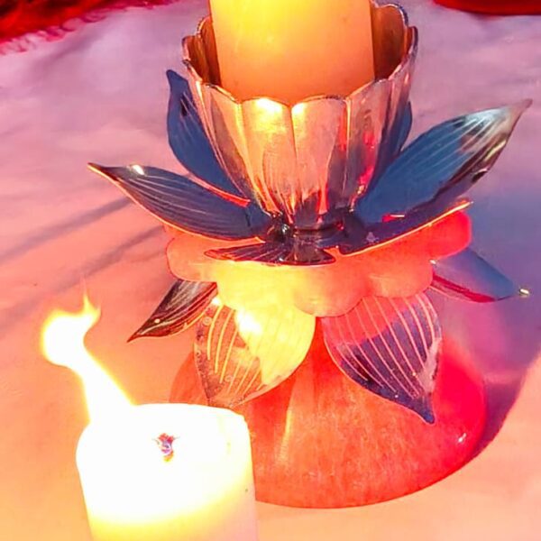 German silver Lotus design diya cum candle stand